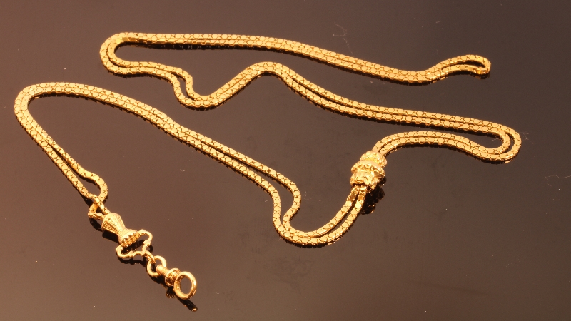 Victorian French gold slide and hand holding closure watch chain